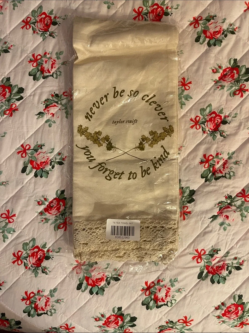 Taylor Swift Embroidered Floral Kitchen Towel - Cream